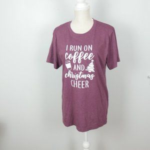 Canvas Boutique I Run on Coffee and Christmas Spirit Maroon Graphic Tee Large L